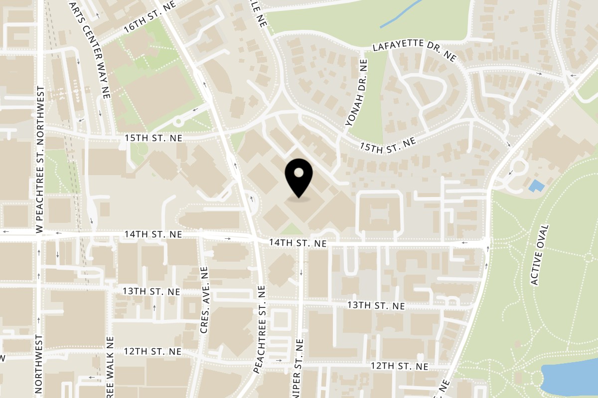 Map showing the location of Pretty Little Tacos on 1175 Peachtree St NE Ste 150 in Atlanta